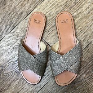 Stuart Weitzman Glittery Gold Criss Cross Sandals Size 8M